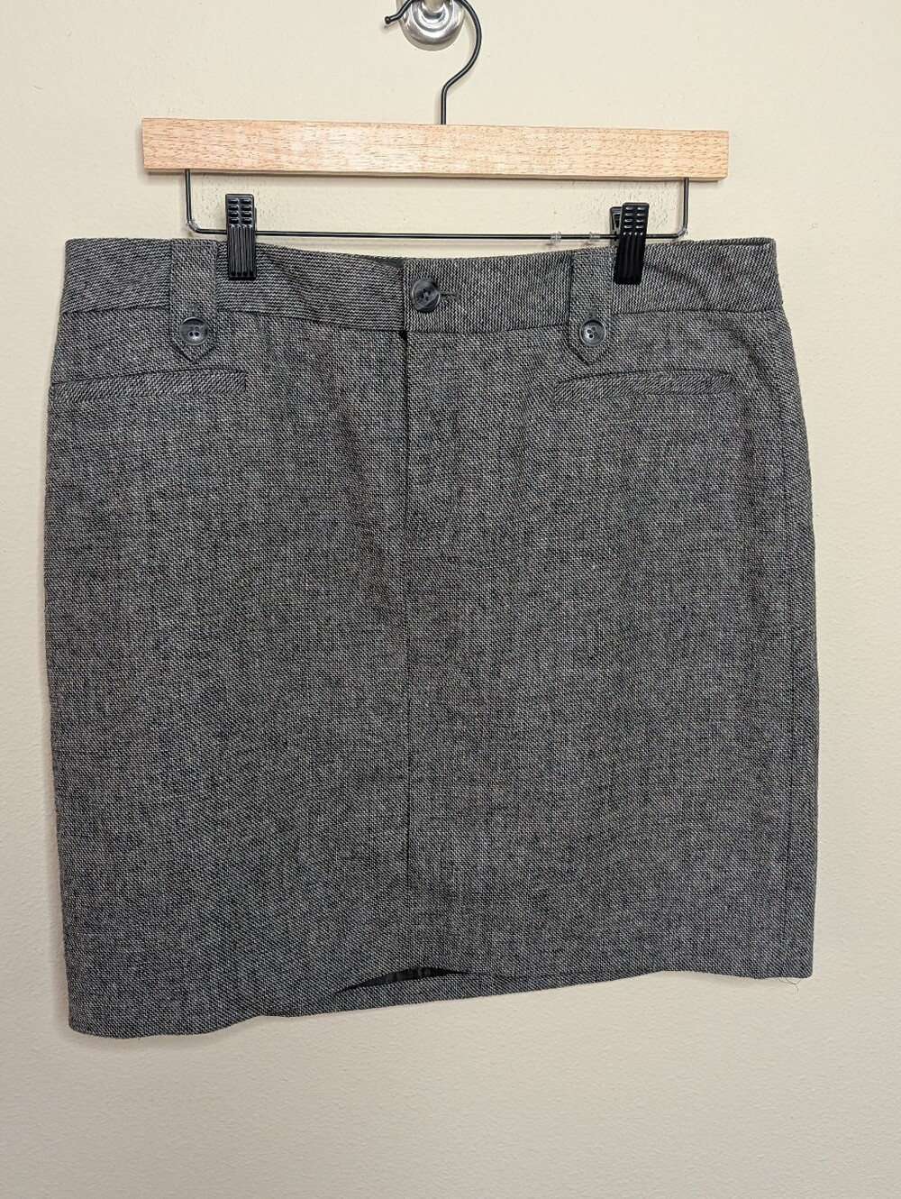 Eddie Bauer Gray Tweed Pencil Skirt Women's Size 12 Wool Blend Lined